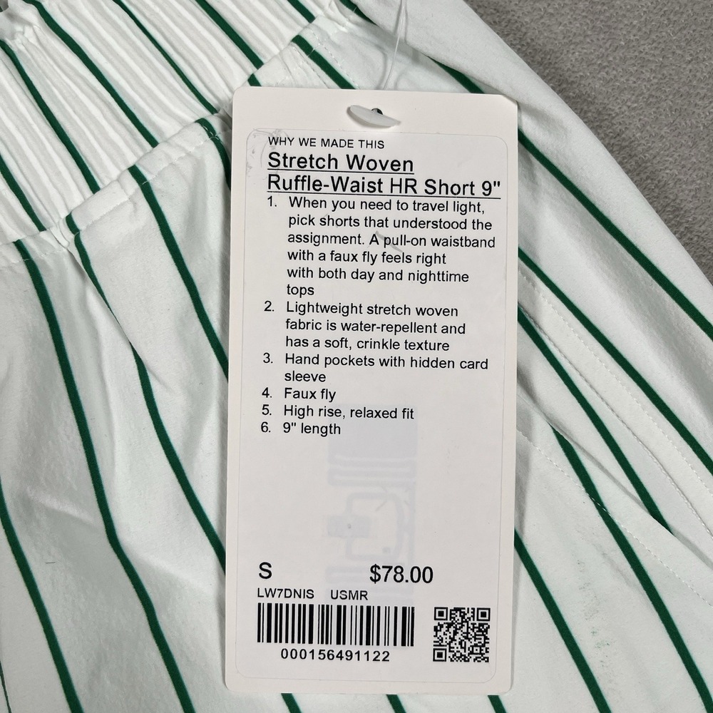 NWT Lululemon Womens Small Stretch Woven Ruffle-Waist High-Rise Short 9 Striped - Picture 2 of 8